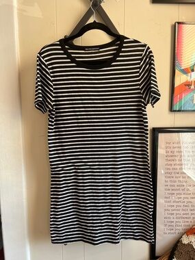 Brandy Melville Black and White Striped Mini Dress